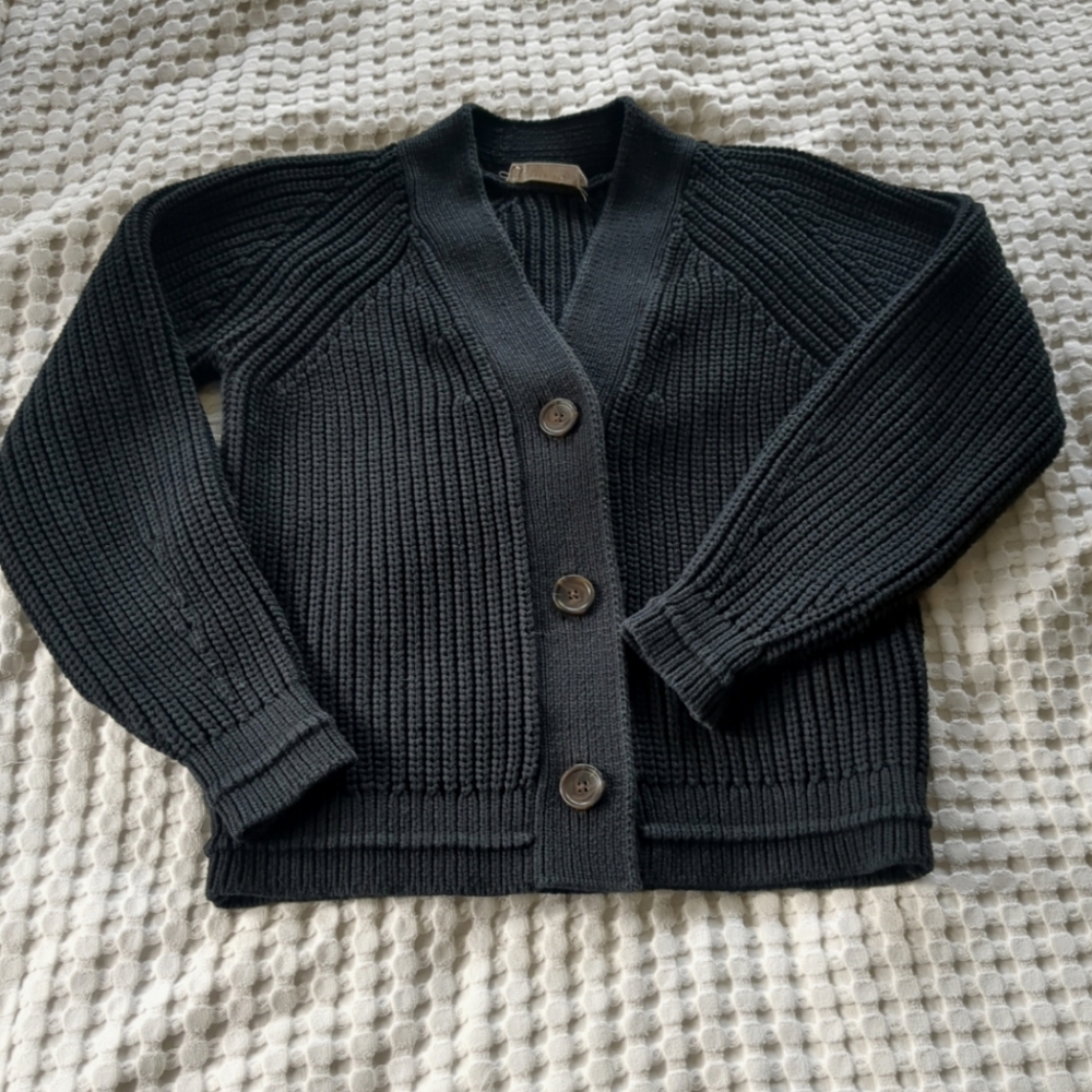Everlane The Texture Chunky Knit Cardigan Sweater Button Up Small Black Cotton